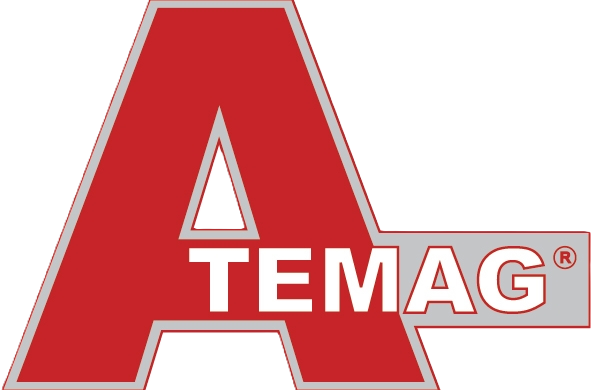 Logo von ATEMAG mit rotem "A" und dem Text "TEMAG" in grau.