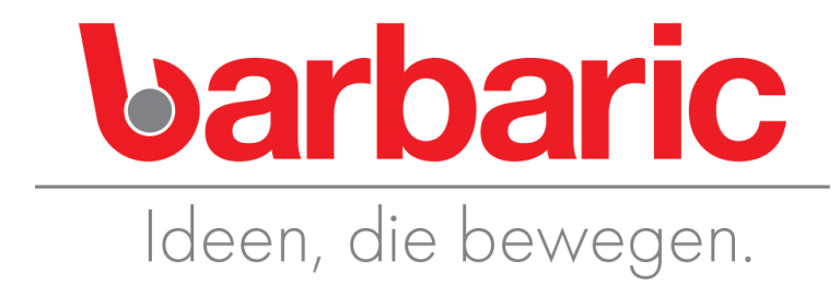 Logo von Barbaric mit dem Slogan "Ideen, die bewegen." in roten und grauen Farben.
