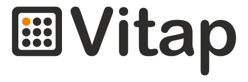 Logo von Vitap mit einem quadratischen Kalendersymbol und dem Schriftzug in Schwarz.